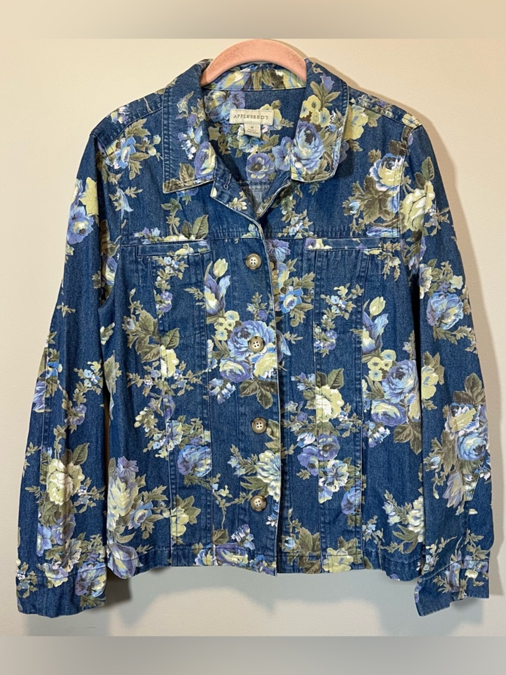Appleseed’s Floral Denim Jean Jacket Women’s‎ Medium Boho Spring